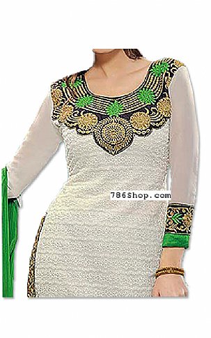  White/Green Net Suit | Pakistani Dresses in USA- Image 2