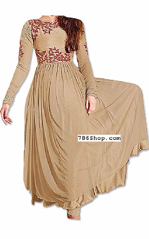  Beige Chiffon Suit | Pakistani Dresses in USA- Image 1