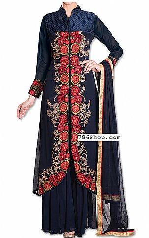  Navy Blue Chiffon Suit | Pakistani Wedding Dresses- Image 1