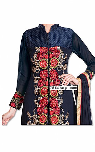  Navy Blue Chiffon Suit | Pakistani Wedding Dresses- Image 2