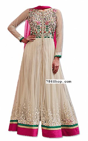  Off-white/Hot Pink Chiffon Suit | Pakistani Dresses in USA- Image 1