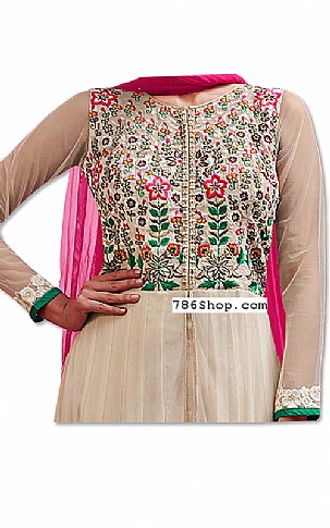  Off-white/Hot Pink Chiffon Suit | Pakistani Dresses in USA- Image 2