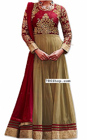  Olive/Maroon Net Suit | Pakistani Dresses in USA- Image 1