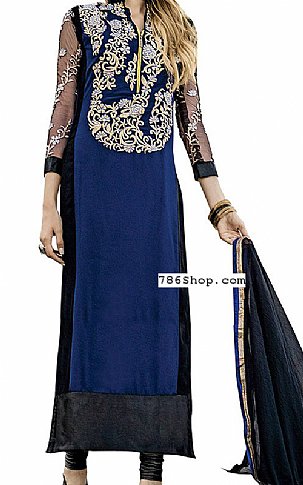  Blue/Black Chiffon Suit | Pakistani Dresses in USA- Image 1