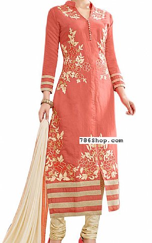  Peach Cotton Suit | Pakistani Dresses in USA- Image 1