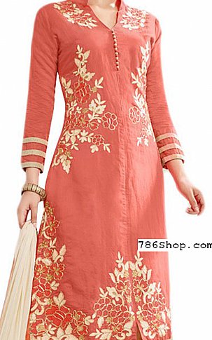  Peach Cotton Suit | Pakistani Dresses in USA- Image 2