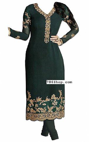  Bottle Green Chiffon Suit | Pakistani Dresses in USA- Image 1