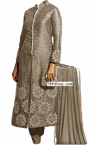  Sand Grey Silk Suit | Pakistani Dresses in USA- Image 1