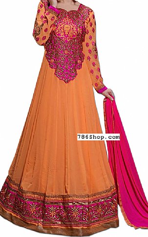  Orange/Pink Chiffon Georgette Suit | Pakistani Dresses in USA- Image 1