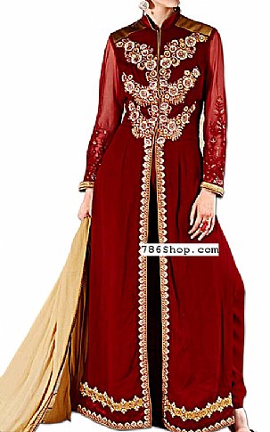  Maroon Chiffon Suit | Pakistani Dresses in USA- Image 1