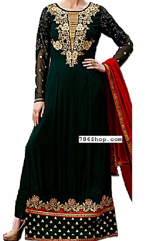  Bottle Green Chiffon Suit | Pakistani Dresses in USA- Image 1