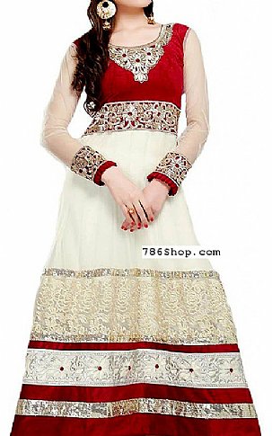  Off-white/Red Chiffon Suit | Pakistani Dresses in USA- Image 1