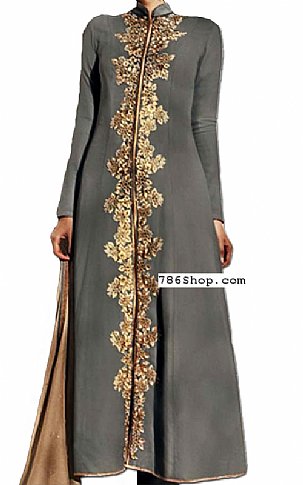  Grey Chiffon Suit | Pakistani Dresses in USA- Image 1
