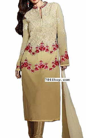  Beige Chiffon Suit | Pakistani Dresses in USA- Image 1