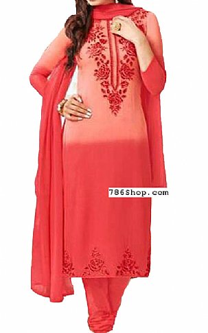  Carrot Pink Chiffon Suit | Pakistani Dresses in USA- Image 1