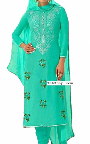  Turquoise Chiffon Suit | Pakistani Dresses in USA- Image 1