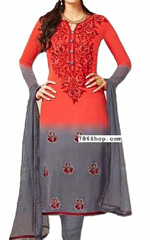  Peach/Grey Chiffon Suit | Pakistani Dresses in USA- Image 1