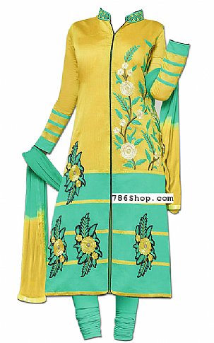  Yellow/Sea Green Georgette Suit | Pakistani Dresses in USA- Image 1