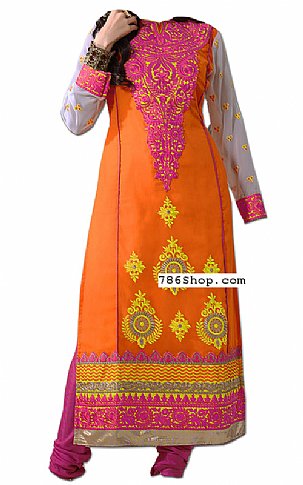 Orange Chiffon Suit | Pakistani Dresses in USA- Image 1