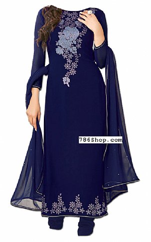  Navy Blue Chiffon Suit | Pakistani Dresses in USA- Image 1