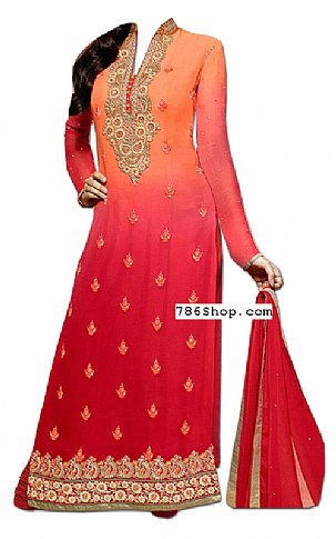  Orange/Red Chiffon Suit | Pakistani Dresses in USA- Image 1