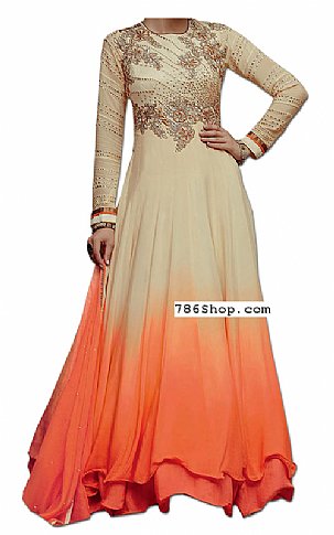  Ivory/Peach Chiffon Suit | Pakistani Dresses in USA- Image 1