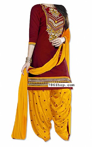  Maroon/Yellow Georgette Suit | Pakistani Dresses in USA- Image 1