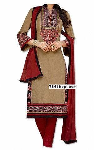  Beige/Red Georgette Suit | Pakistani Dresses in USA- Image 1