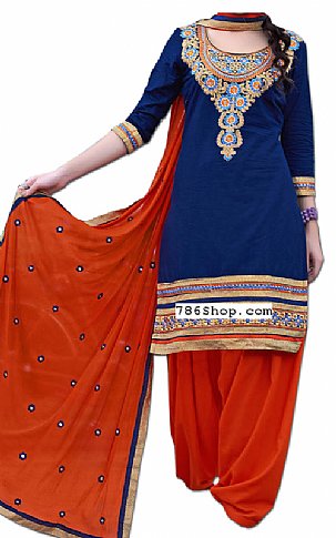  Royal Blue/Orange Georgette Suit | Pakistani Dresses in USA- Image 1