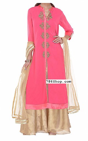  Bright Pink Chiffon Suit | Pakistani Dresses in USA- Image 1