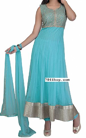  Light Turquoise Chiffon Suit | Pakistani Dresses in USA- Image 1