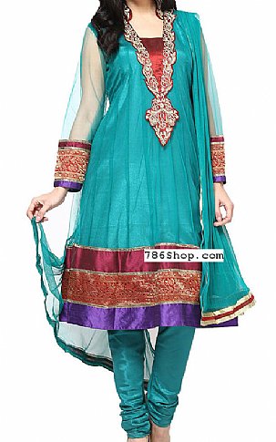  Turquoise Chiffon Suit | Pakistani Dresses in USA- Image 1