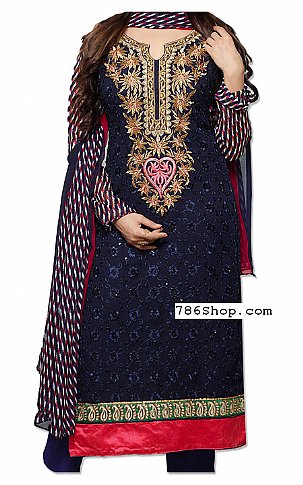  Navy Blue Chiffon Suit | Pakistani Dresses in USA- Image 1