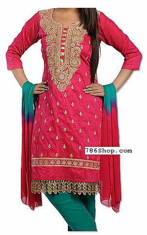 Pink/Turquoise Georgette Suit | Pakistani Dresses in USA- Image 1