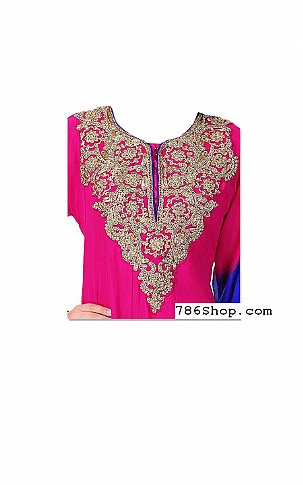  Hot Pink/Blue Chiffon Suit | Pakistani Dresses in USA- Image 2