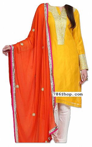  Yellow/Orange Georgette Suit | Pakistani Dresses in USA- Image 1
