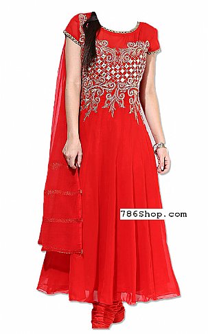 red chiffon dress pakistani