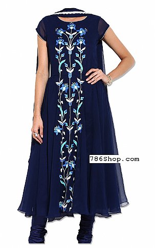  Navy Blue Chiffon Suit | Pakistani Dresses in USA- Image 1