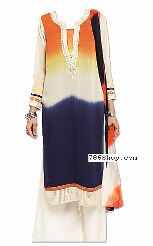  Rust/White/Blue Georgette Suit | Pakistani Dresses in USA- Image 1