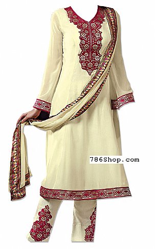  Cream Georgette Suit | Pakistani Dresses in USA- Image 1