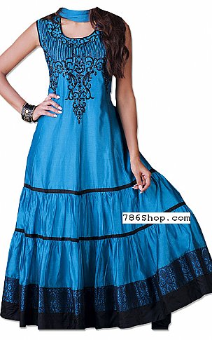  Blue Silk Suit | Pakistani Dresses in USA- Image 1