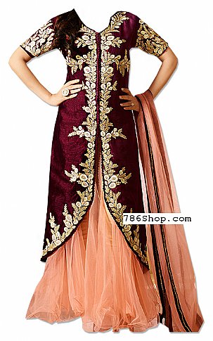  Maroon Velvet Suit | Pakistani Dresses in USA- Image 1