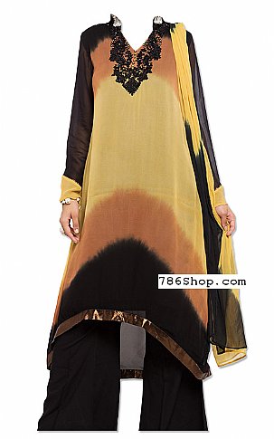  Yellow/Black Chiffon Suit | Pakistani Dresses in USA- Image 1