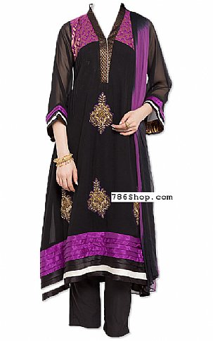  Black/Indigo Chiffon Suit | Pakistani Dresses in USA- Image 1
