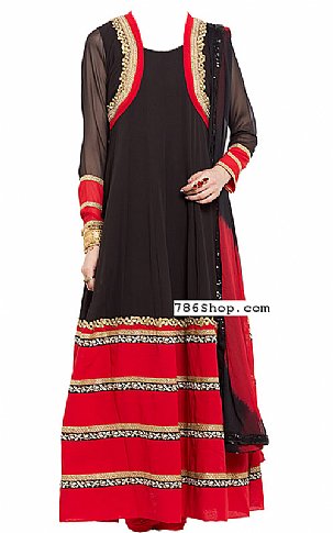  Black/Red Chiffon Suit | Pakistani Dresses in USA- Image 1