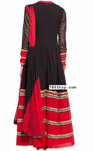  Black/Red Chiffon Suit | Pakistani Dresses in USA- Image 2