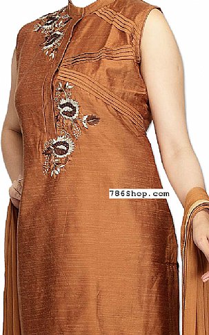  Copper Silk Suit | Pakistani Dresses in USA- Image 2