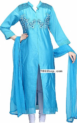  Turquoise Silk Suit | Pakistani Dresses in USA- Image 1