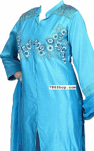  Turquoise Silk Suit | Pakistani Dresses in USA- Image 2