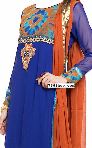  Blue/Rust Chiffon Suit | Pakistani Dresses in USA- Image 2